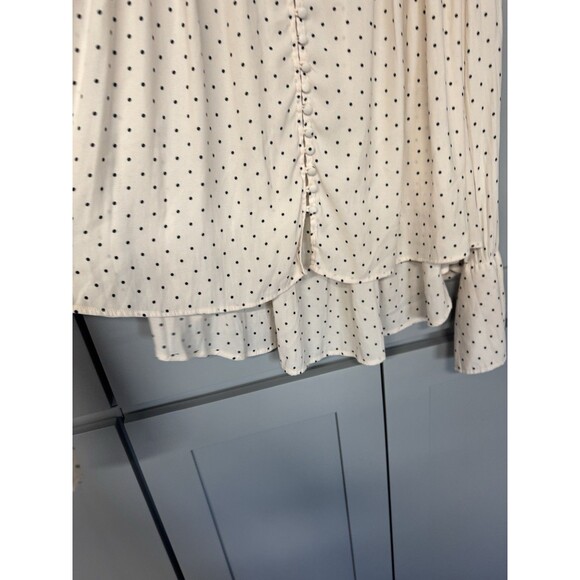 Free People Kennedy Blouse Size XS Pink Polka Dot Oversized Bow Missing Tie - Picture 8 of 11